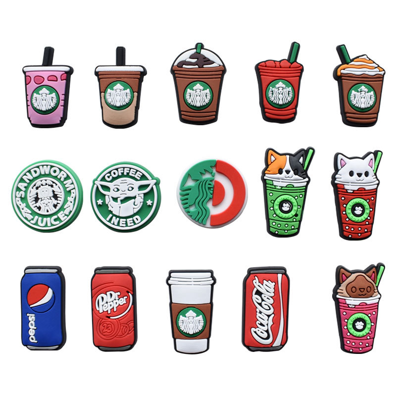 

Wholesale Coffe Cup Croc Charms for Clog Shoe Soft Rubber PVC Decoration Accessories Xmas Party Gift