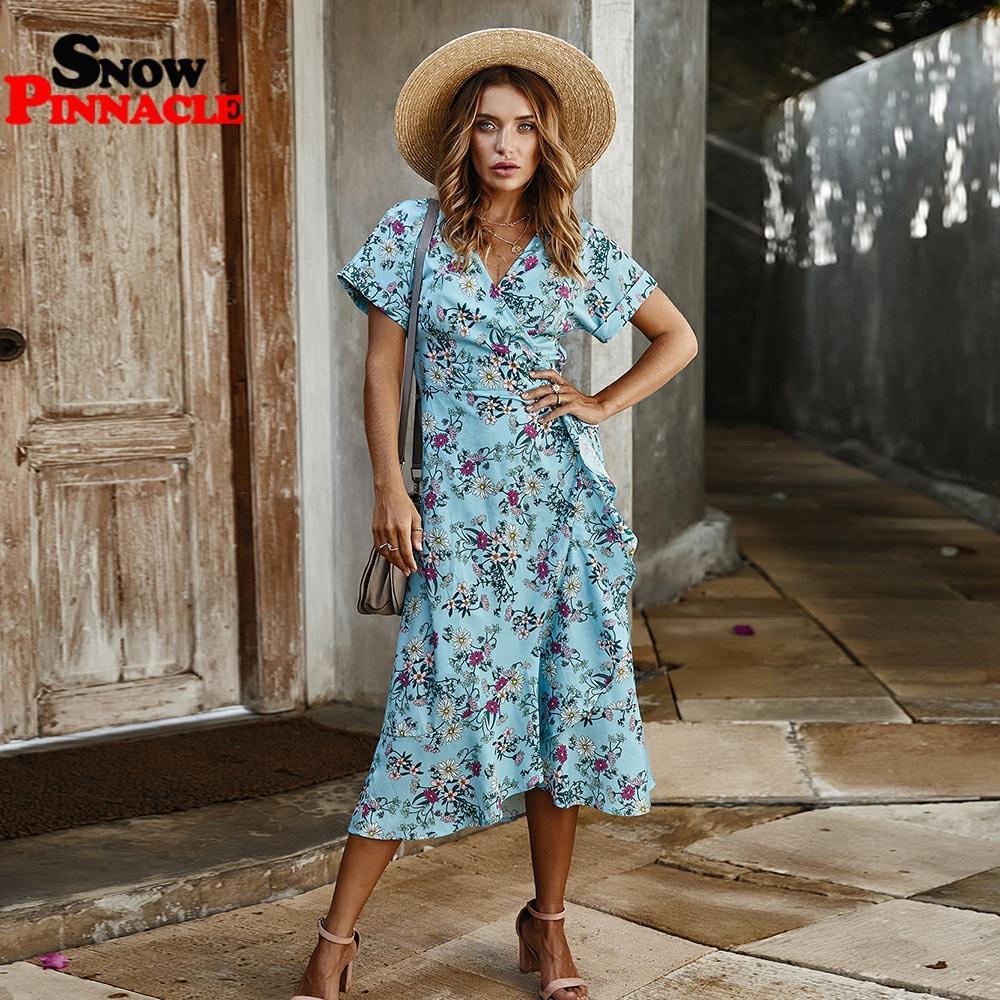 

Bohe summer Dress Women Long Beach Sexy Slim short Sleeve Deep V-neck Party Vestidos de fiesta 210524, Red