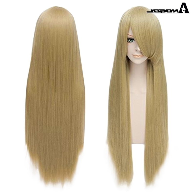 

Pure White Red Anogol Orange Blonde Grey Blue Pink Black Brown Yellow Long Straight Synthetic Wig For Women With Bangs, Dm1611072