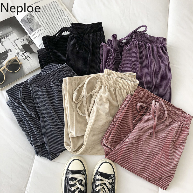 Pantaloni a gamba larga in velluto elastico neploe pantaloni a gamba autunno inverno pantaloni solidi da solo dritti coreani per tutta la partita 21