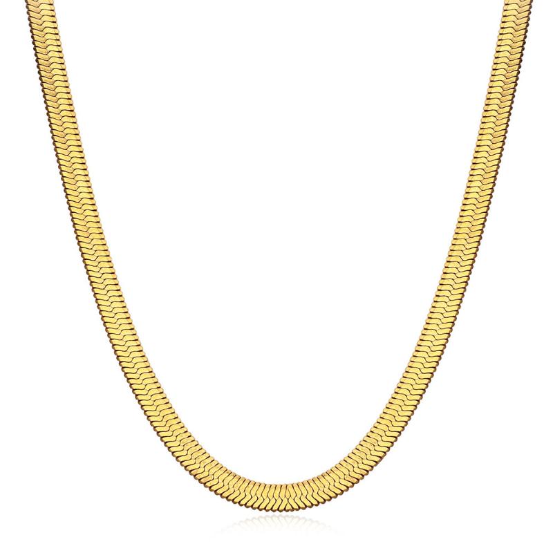 

Chains 2021 Fashion Punk Flat Snake Chain Necklace Width 4mm Gold Color Stainless Steel For Men Women Jewelry 18"-24"