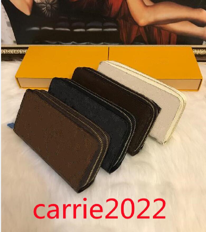 

Bags, Luggage & Accessories Mens Double Zipper Brown flower print Wallet Vertical Long Style Women Purses Clutch Wallets Leather Purse Card Holder With Box, Extra freight