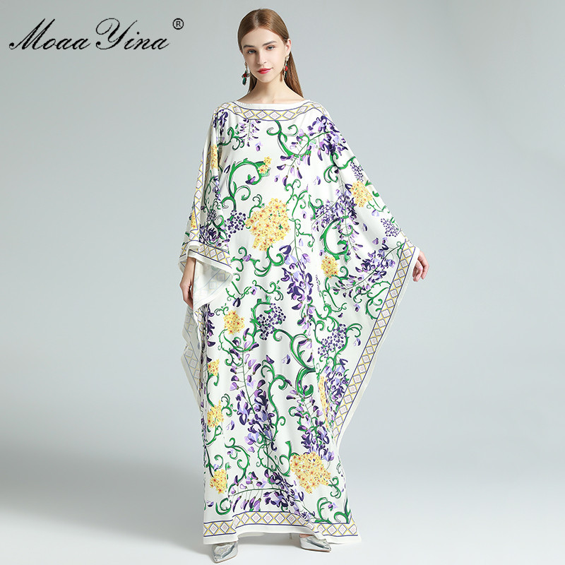 

Fashion Designer dress Spring Women's Dress Batwing Sleeve Floral-Print Maxi Loose Robe Dresses 210524, Multi