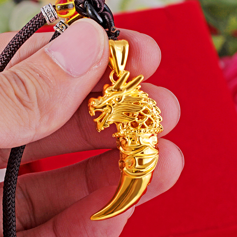 

Vietnam Placer Gold Jewelry 24K Color Wolf Tooth Pendant Retro Style Jewelry Gift Mens Necklace, Silver