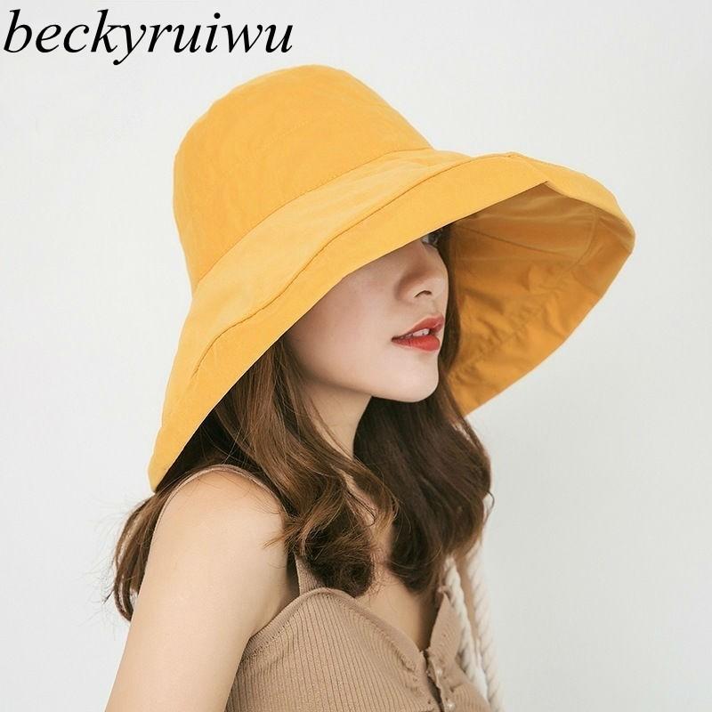 

Spring And Summer Big Head Plus Size Lady Sun Hats Women Outdoors Beach Large Brim Fisherman Plain Bucket Hat Wide, Yellow (brim 15 cm)