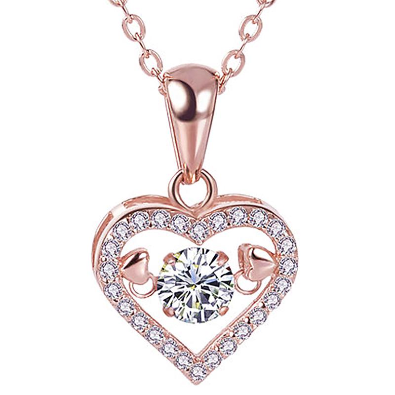 

Chains Luxury Women Necklace Creative Smart Love Heart Dance Crystal Pendant Party Jewelry Gifts Valentine's Day Gift, Silver