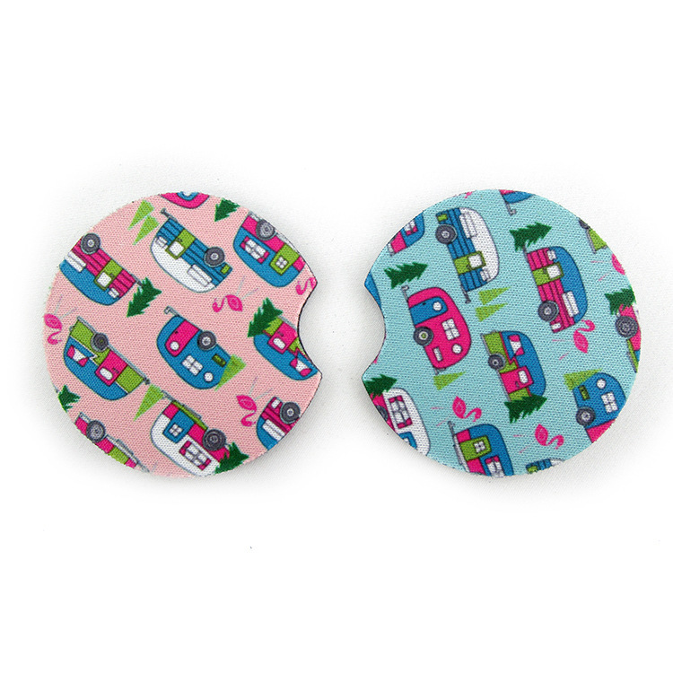 

Neoprene Ceramic Car Coaster Coffee Mug Mats Cactus Unicorn Flower Printed Soft Round Non-slip 29 Colors
