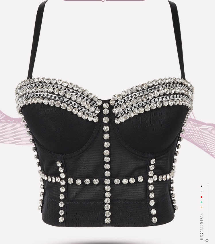 

Camisoles Tanks designer Handmade Pearl Beads Bra Corset Sexy Bar Club Party DJ Female Dancer Black White Beading Bustier Crop Tops Stage Wear NightClub belly Rivet