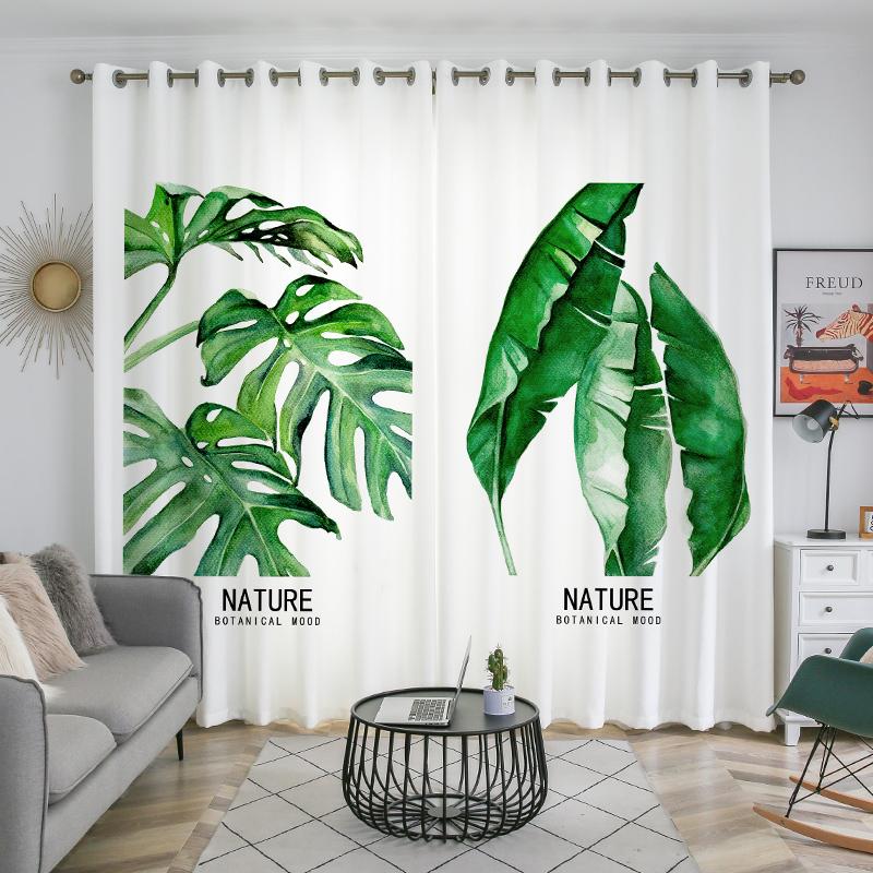 

Premium Natural Green Leaves Tropical Rainforest 3d Digital Printed Fresh Style Curtains For The Living Room Ready Made Curtain & Drapes