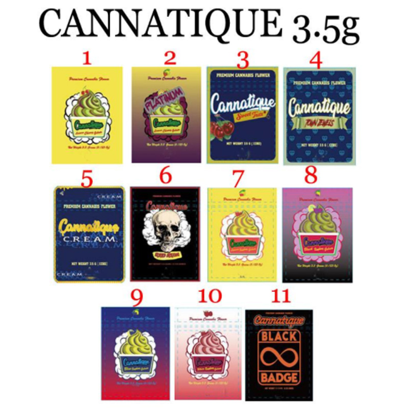 

EMPTY 3.5g PACKAGE SMELL PROOF MYLAR FOIL BAG CANNATIQUE LEMON CHERRY BLUE WHITE RASPBERRY PLATIUM SWEET TARTZ TOWN JEWELS CREAM
