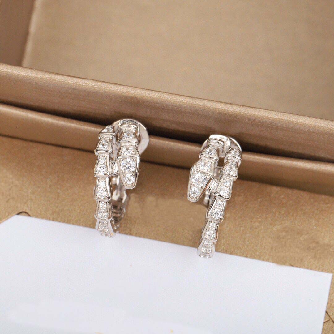 

S925 silver top quality snake shape charm dangle stud earring with diamond in two colors plated for women man wedding jewelry gift have box stamp PS3242A