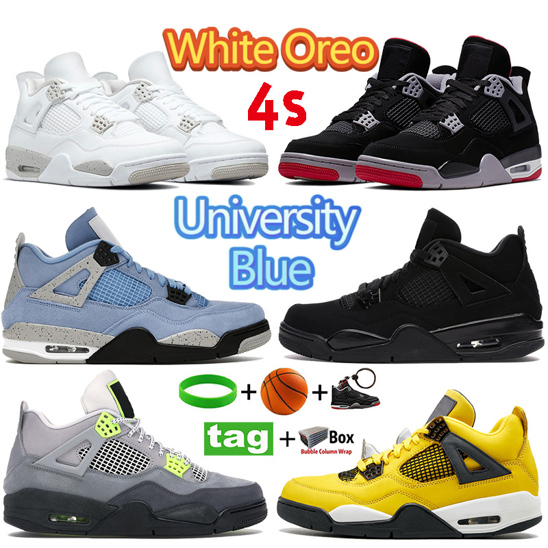 

Top 4 4s Mens Women basketball shoes Black Cat Red Thunder University Blue Pure Money sneakers Metallic Orange purple Shimmer Infrared Neon Green Grow Trainers, Bubble wrap packaging