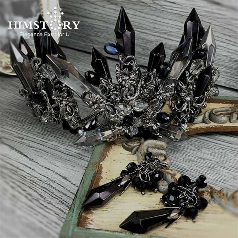 

HIMSTORY Luxurious Handmade Black Crystal Wedding Hair Crown Queen Bridal Tiara Accessories Women Jewelry Headwear 211019