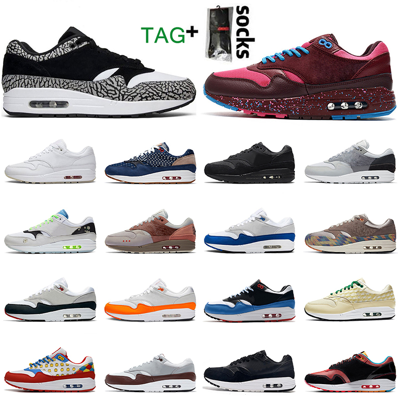 

Wholesale air women mens max 1 running shoes AMS Parra Amsterdam Magma Orange with socks men runners sports sneakers trainers size 36-45