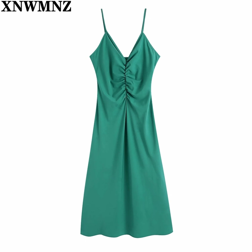 

Women Sexy Green Gathering V Neck Sling long Dress Female adjustable straps Backless Casual Slim Party Beach Vestido 210520