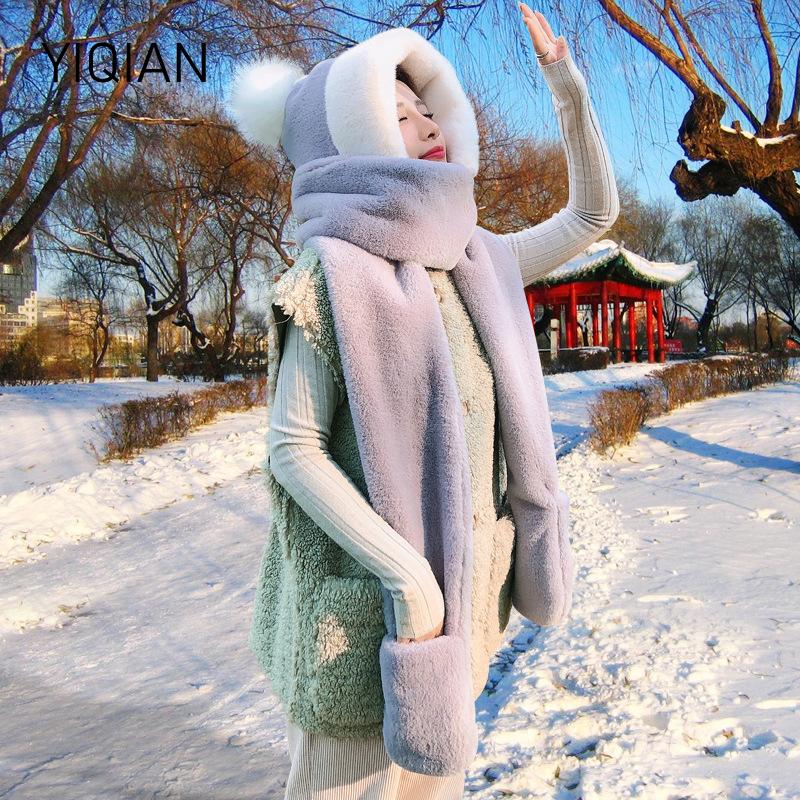 

Berets 2021 Autumn And Winter Cute Plush Big Fur Ball Hat Female Korean Style Trendy Wild Ear Protection Warm Sca, Khaki