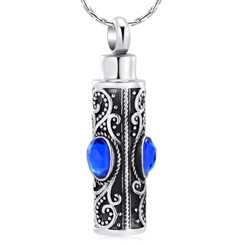 

Cremation Jewelry For Ashes Crystal Stainless Steel Cylinder Urn Pendant Memorial Necklace Keepsake Women/Men Chains