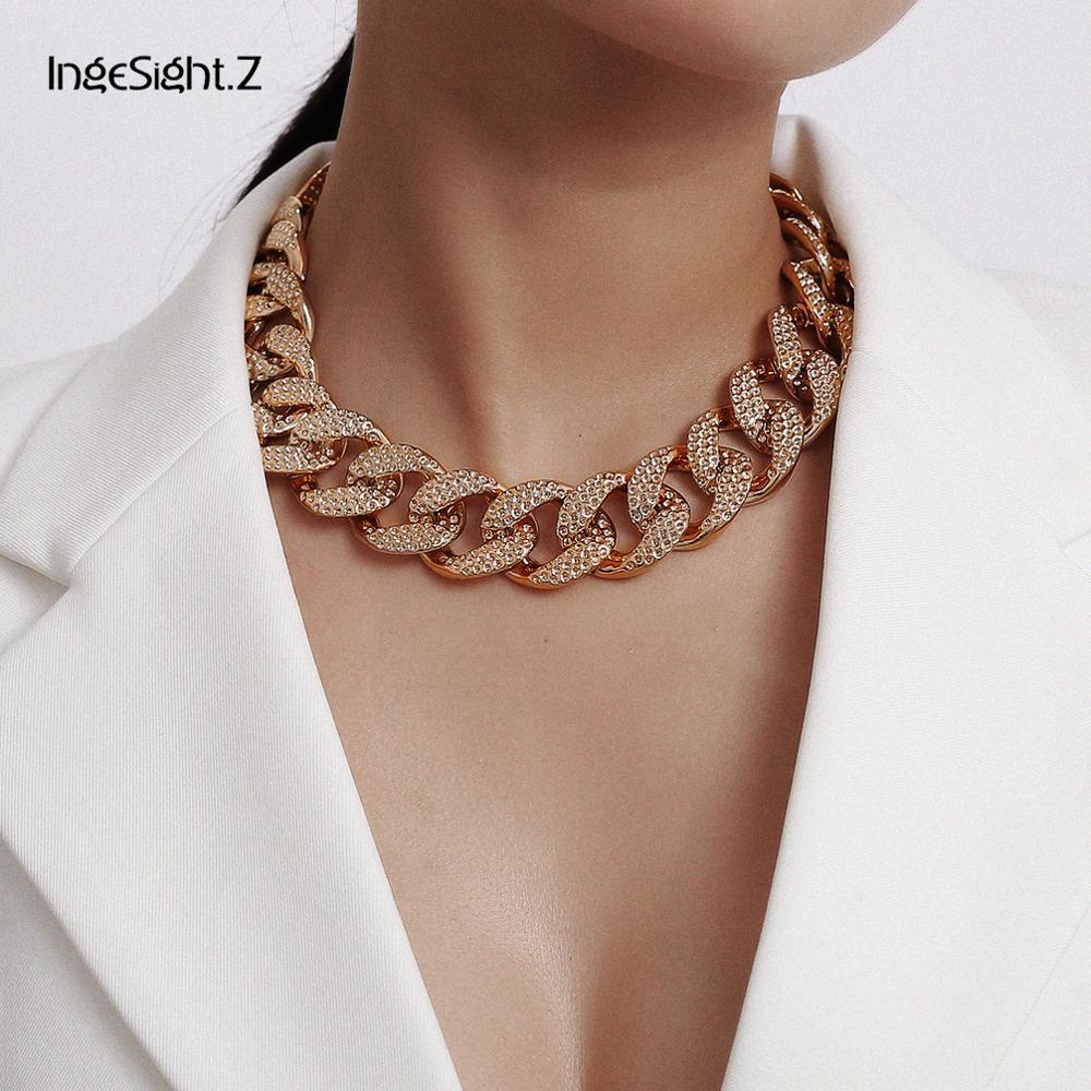 

IngeSight.Z Punk Hip Hop Miami Curb Cuban Chain Necklace Statement Gold Color Chunky Thick Choker Necklace for Women Men Jewelry X0509