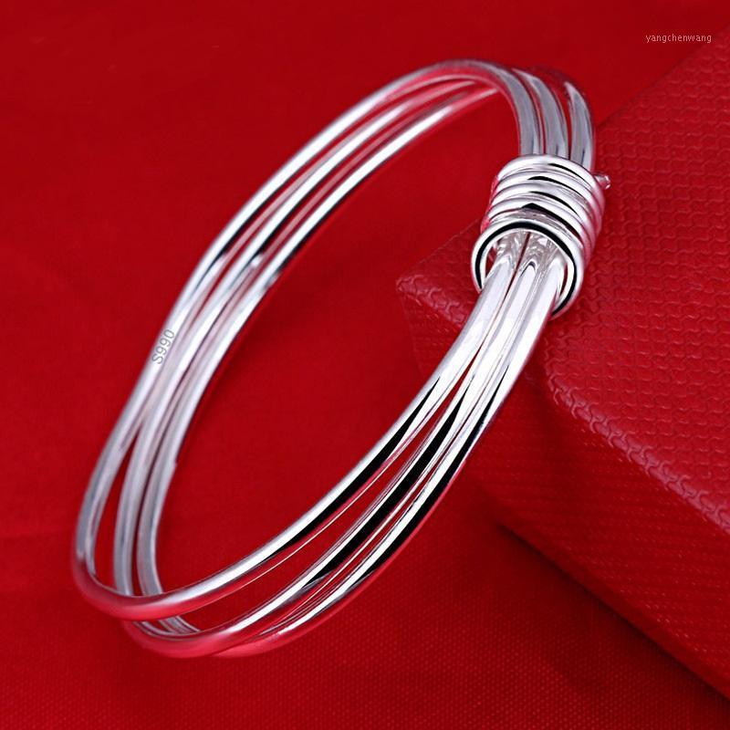 

100% Silver Color Bangles Bracelets For Women Wedding Bridal Glossy Bracelet Gift Classic Fine Jewelry Diameter 57mm/60mm Bangle