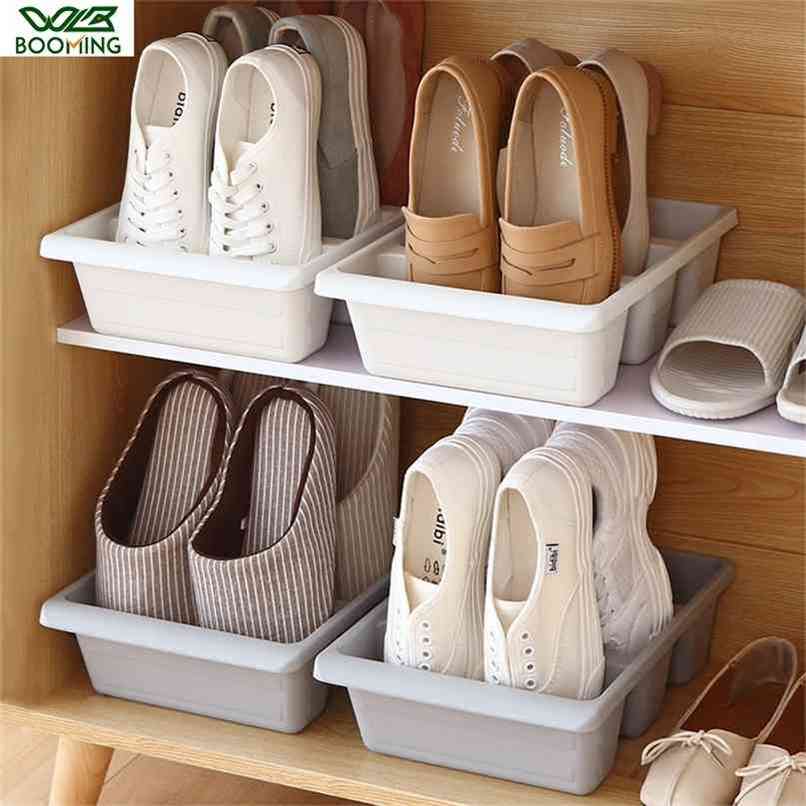 

WBBOOMING Home Three Shoes Racks Plastic Japanese Shoe Storage Box Space Saver Organizer Cupboard Cabinets Creative Container 210922, Sky blue