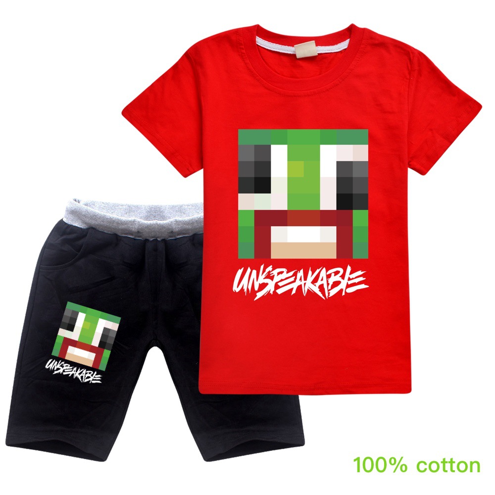 

Cartoon Unspeakable Clothing Sets Youtuber Vlogger Knee Breeches and Loose Shirts Short Sleeved for Youth Boys Girls, Gray