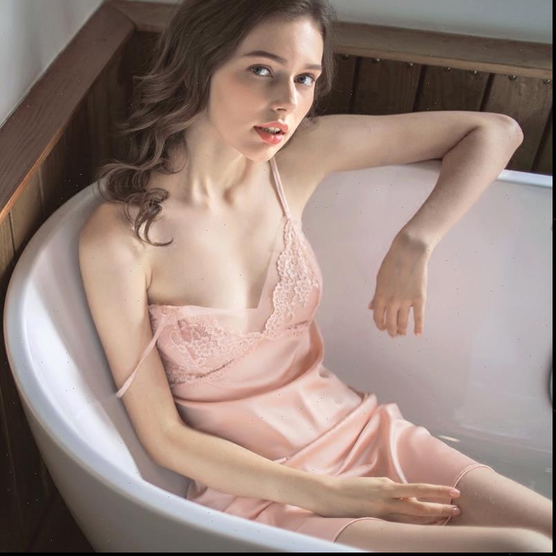 

pink summer straps women sleepwear nightdress thin section backless simulation silk cute girl lace, Black;red