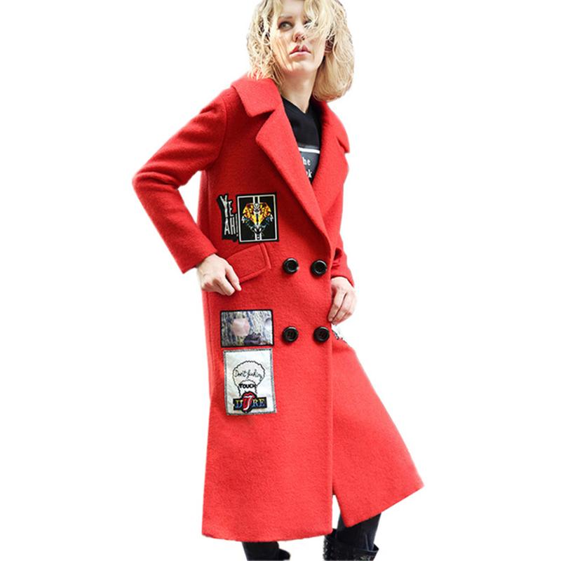 

Women's Wool & Blends 2022 Women Winter Long Jacket Red Patch Designs Woolen Coat High Quality Parkas Female Autumn Outerwear Thick Warm Ove