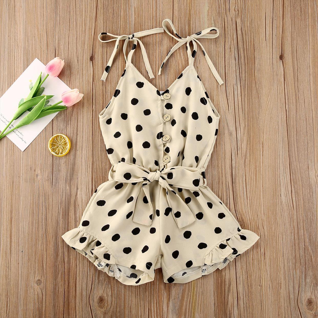 

toddler baby girl clothes summer sleeveless polka dot print strap romper jumpsuit outfit cotton sunsuit, White