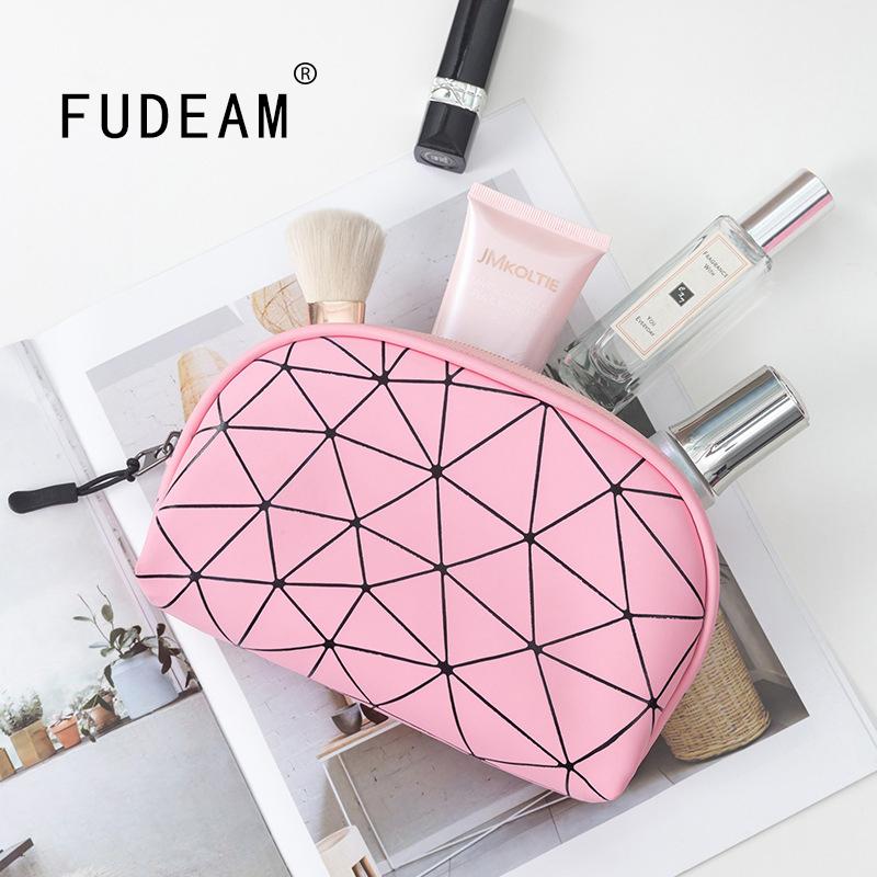 

Plaid Leather Portable Women Semicircle Cosmetic Bag Travel Storage Organize Zipper Waterproof Makeup Female Wash Bags & Cases