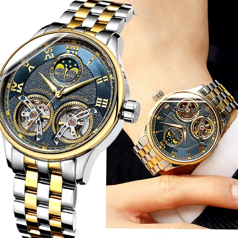

Wristwatches Montre Homme 2021 Luxury Automatic Watch Mens Watches Stainless Steel Business Stylish Double Tourbillon Mechanical, Silver white