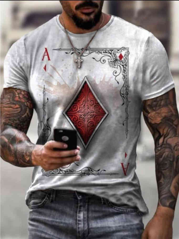 

2021 Playing Cards Diamond Square Print T-shirt tee Men's Summer Casual Short Sleeve Pullover Loose Tops, White;black