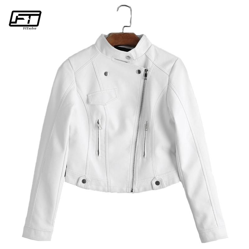 

Women's Leather & Faux Fitaylor Autumn Women Jacket Pink White Black Biker Coat Short Motorcycle Bomber Jackets Basic Outwear