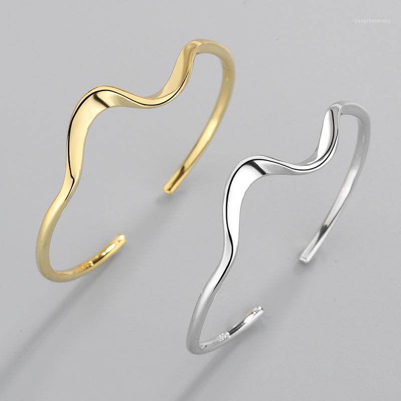 

Simple Wave Shape Couple Bangle Bracelet Gold Silver Color Open Cuff For Lover's Adjustable Size
