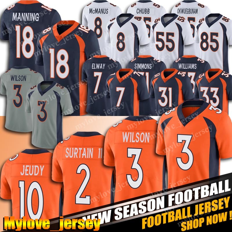 

Broncoes 3 Russell Wilson Jersey Football Denvers Peyton Manning Javonte Williams Jerry Jeudy Jerseys Courtland Sutton Simmons Surtain II Bradley Chubb John Elway, Woman custom jersey (ym)