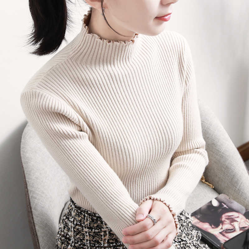 

Knitted Sweater Women Turtleneck  for White  Plus Size Woman Long Sleeve Pullovers Basic XL 210604
