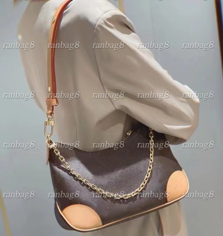 

29cm Women's fashion Hobos Shoulder Bag 45832 genuine leather double zipper design women Handbags with golden chain cross body purse bag, Bag with black leather