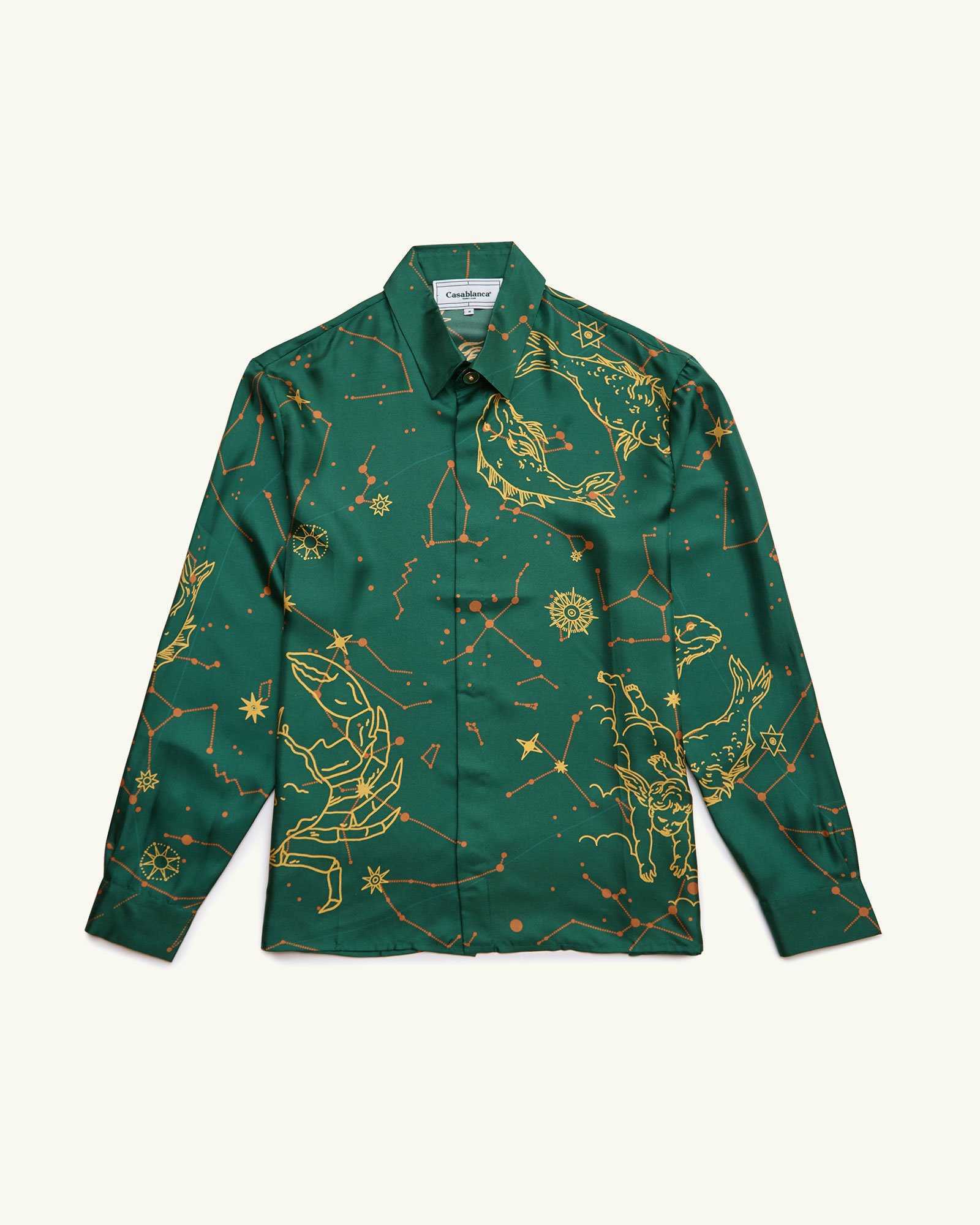 

Casablanca Constellation Sicilian Silk Men' and Women' Hawaiian Fashion Long Sleeve Shirt, Green