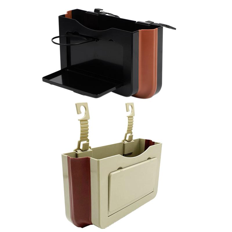 

Car Organizer Multifunctional Foldable Trash Bin Hanging Vehicle Garbage Dust Case Storage Box Front Or Back Seat ABS + TPE Can