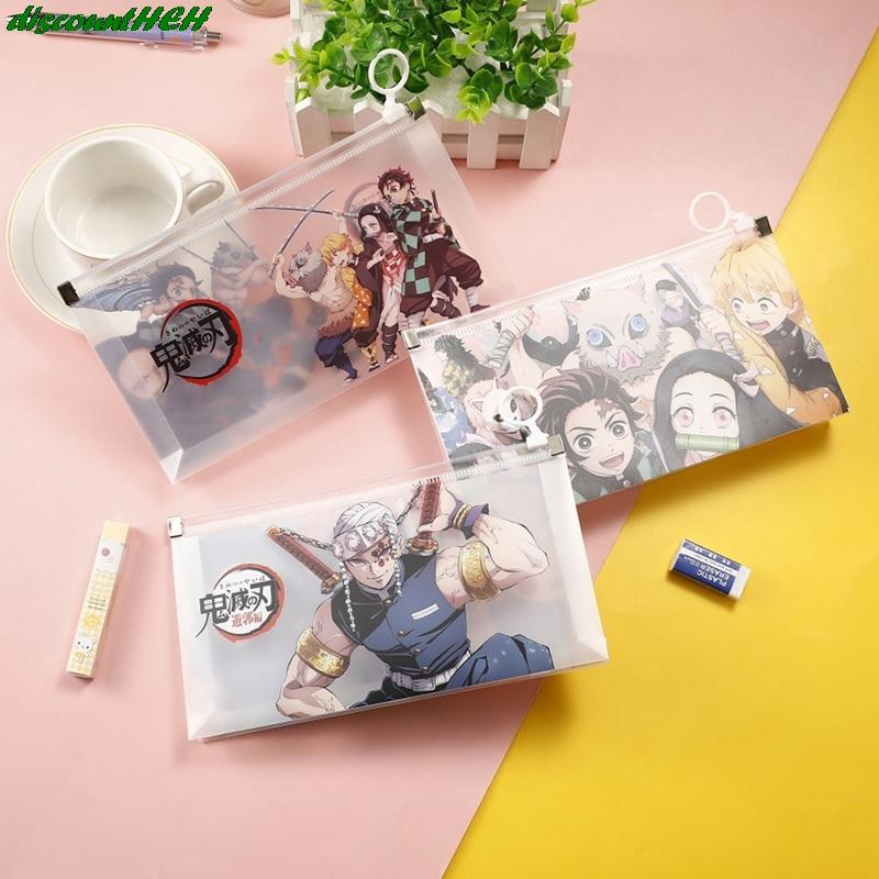 

Demon Slayer Kimetsu No Yaiba Pencil Bag Transparent PVC Waterproof Pen With Zipper Anime Stationery Case Box Bags