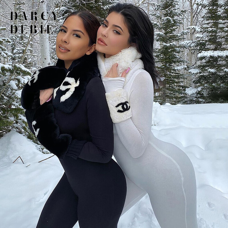 

2021 Spring Women Kardashian Same Style Jumpsuit Fashion One Piece Outfits Sexy Long Sleeve Black White Bodycon Rompers