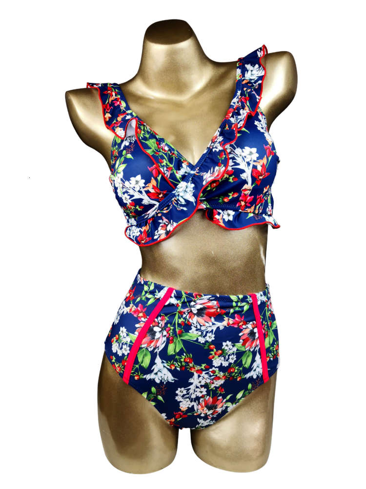 

Lace Bikini Fashion Sexy Floral Split Swimsuit triangl swimwear, Broken blue flower