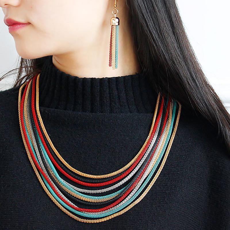 

Pendant Necklaces Colorful Chain Necklace Trendy Fashion Unique Design Wholesale Exquisite Multi-layers, Silver