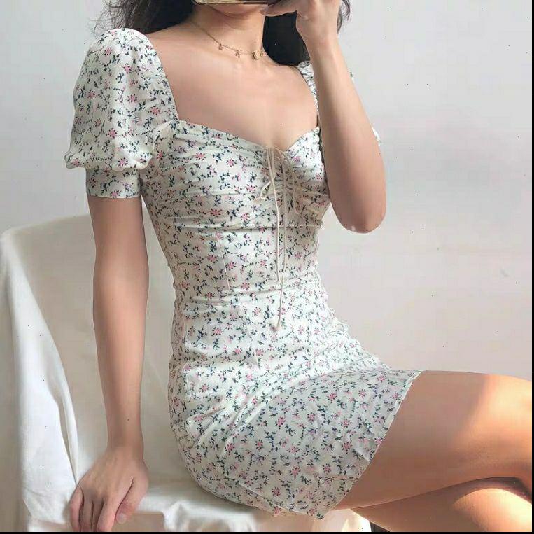 

summer retro boho tie women dress neck floral print mini white elegant puff sleeve dresses korean vestidos, Black;gray