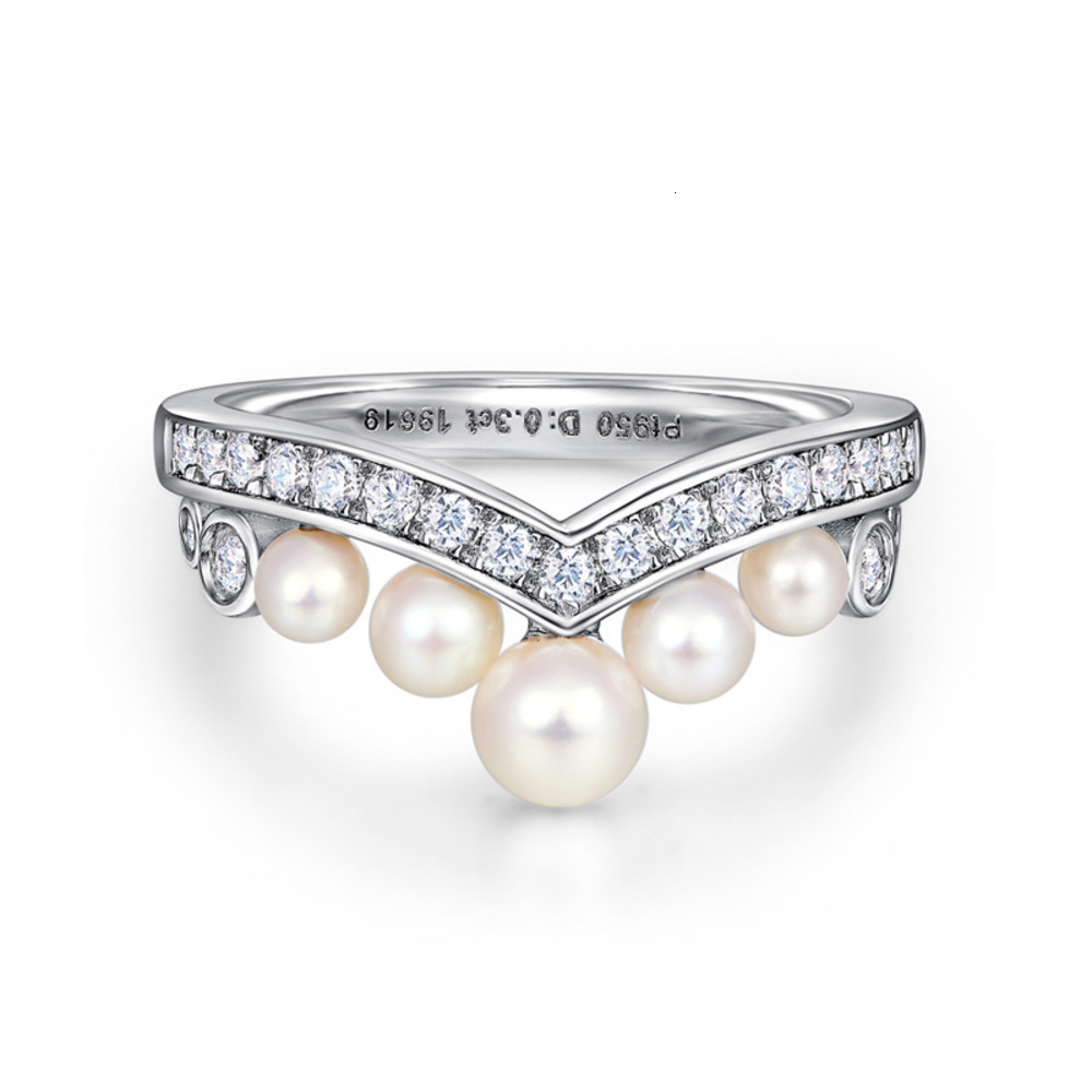 

HBP Pearl Ring women's Pure Silver Natural Freshwater V-shaped crown ring wedding