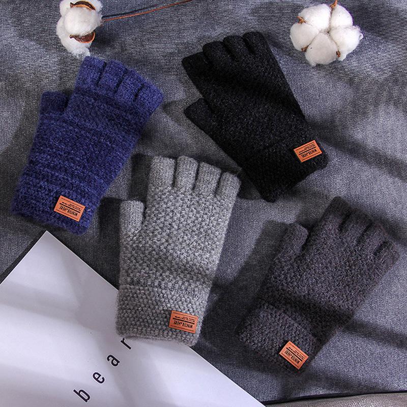 

Five Fingers Gloves Men's Half-finger Knitted Autumn Winter Fingerless Alpaca Wool Warm Thick Mitten Outdoor Riding Sports Driving Study Wor