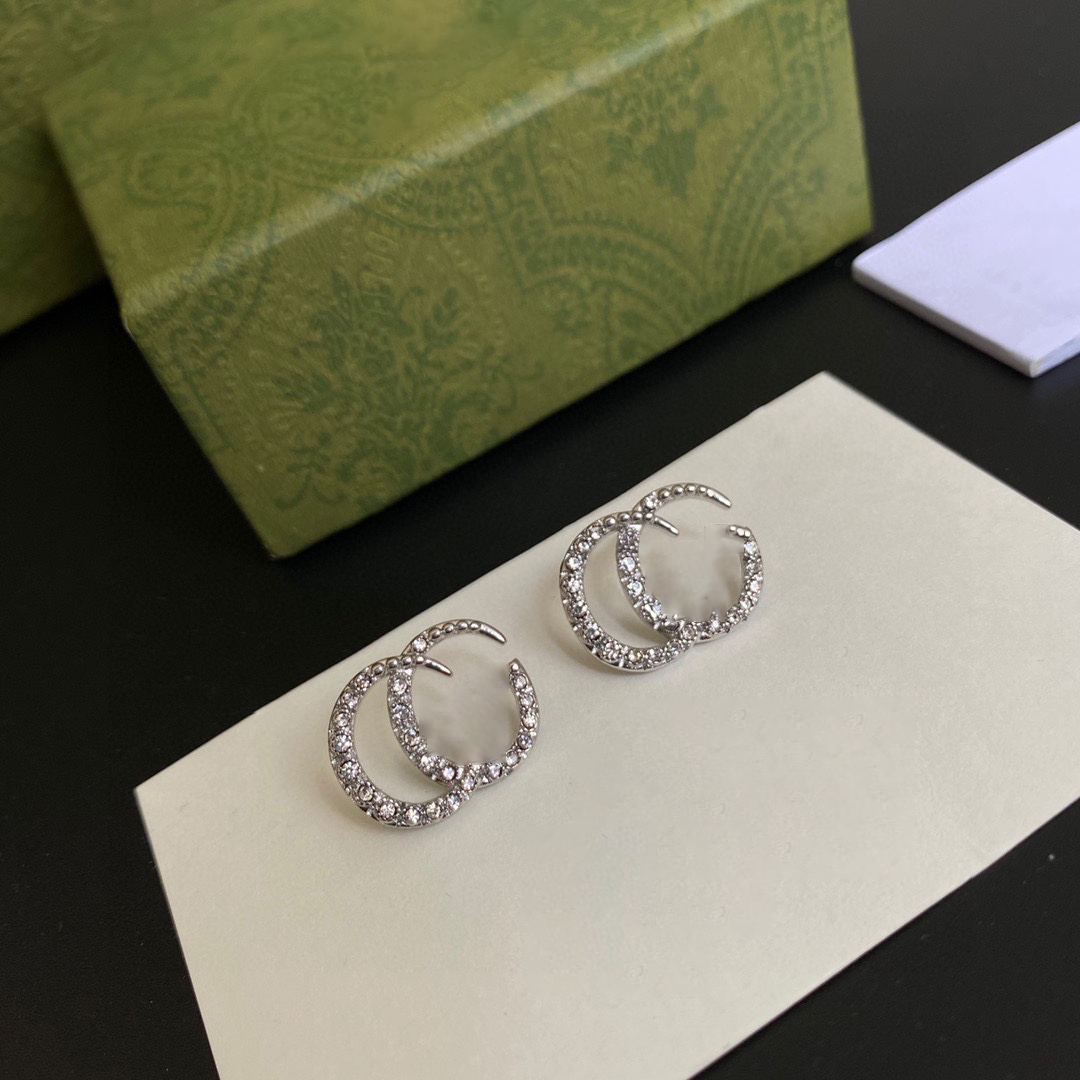 

luxury Designer women Stud female jewelry double g earrings Silver color