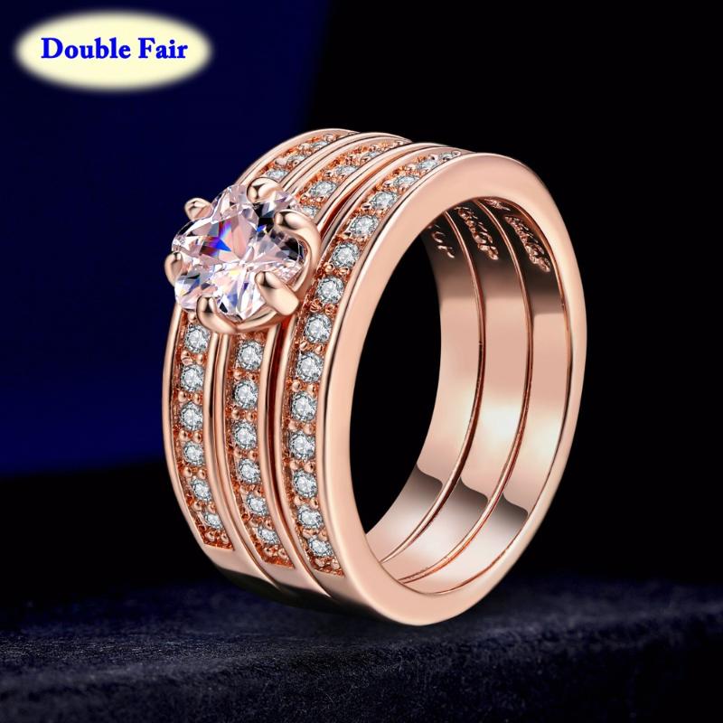 

Cluster Rings Classic Unique Bridal Sets Cubic Zirconia Wedding Finger Ring For Women Rose Gold Color Crystal Fashion Brand Jewelry DWR059, Golden;silver