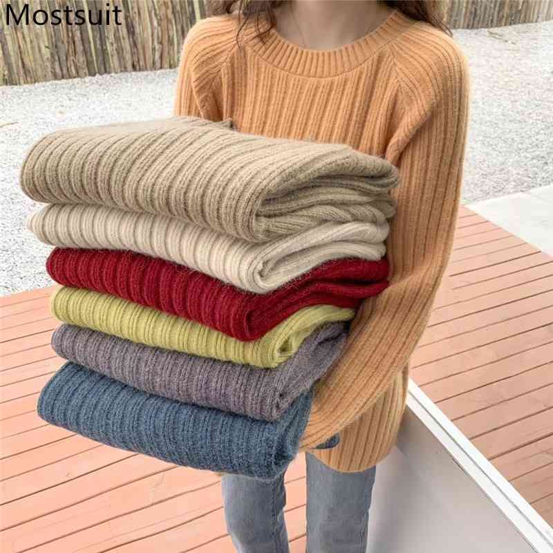 

Autumn Korean Fashion Oversized Women Sweaters Pullovers Long Sleeve O-neck Solid Casual Ladies Tops Femme 210518, Green