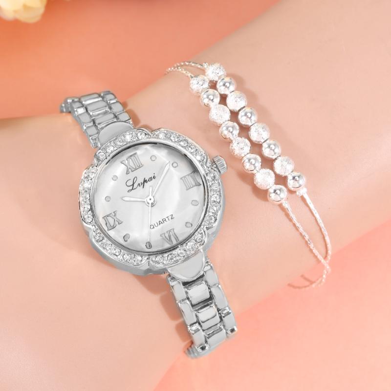 

Wristwatches Luxury Diamond Watches For Women Bracelet Set Ladies Dress Watch Simple Quartz Wristwatch Gift Girlfriend Montre Femme 2022, Slivery;brown