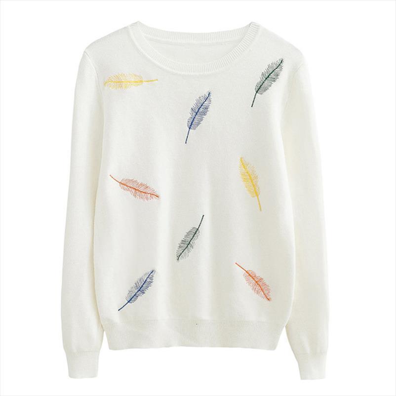 

autumn winter women fashion feather womens sweaters embroidery knitted black white woman girl casual sweater, White;black